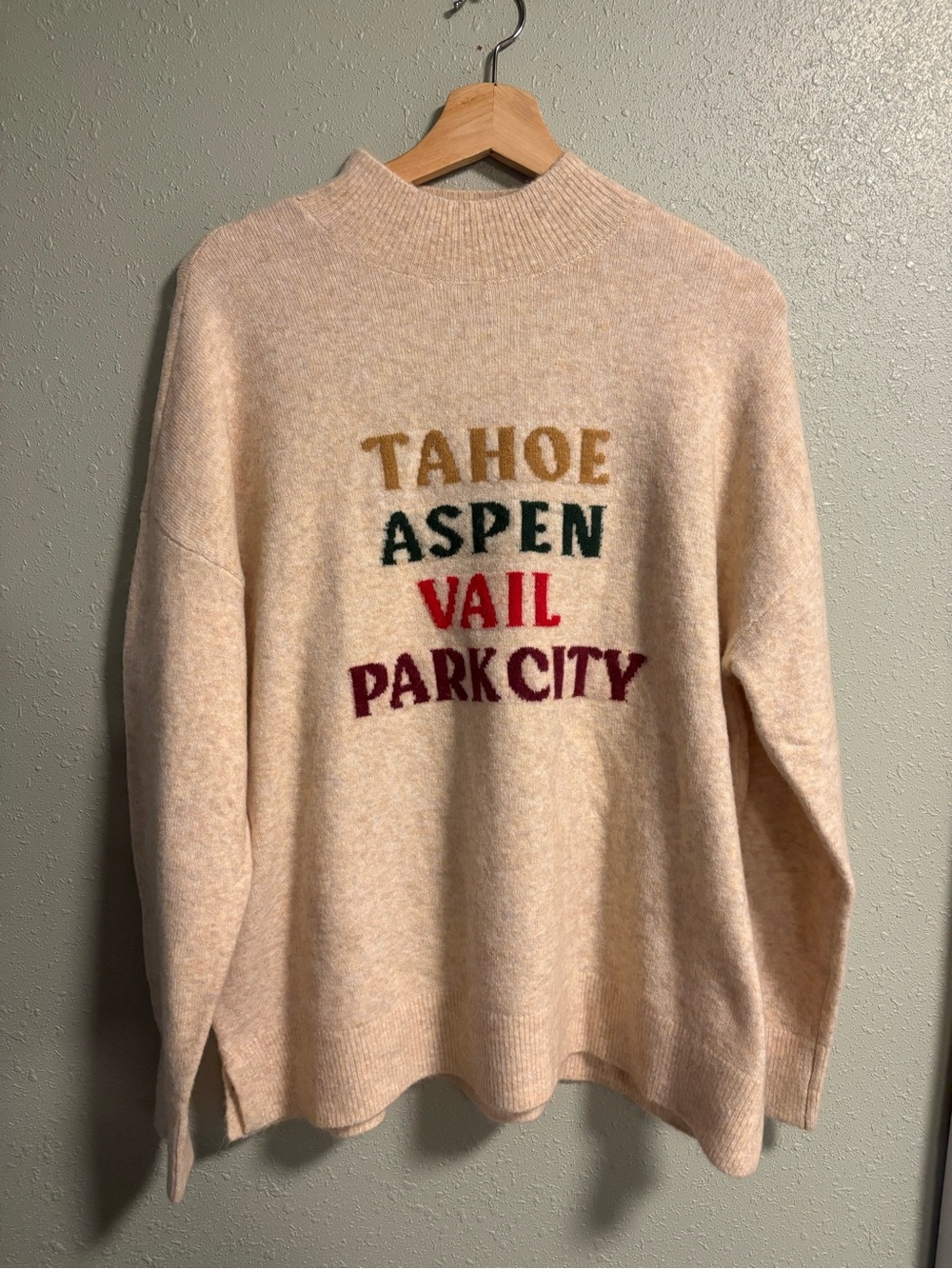 Lou & Grey tan green red and brown Ski Town Mock Neck Sweater